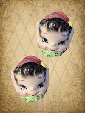 LEFTON 1950s Vintage Red Pixie Elf Salt & Pepper Shakers